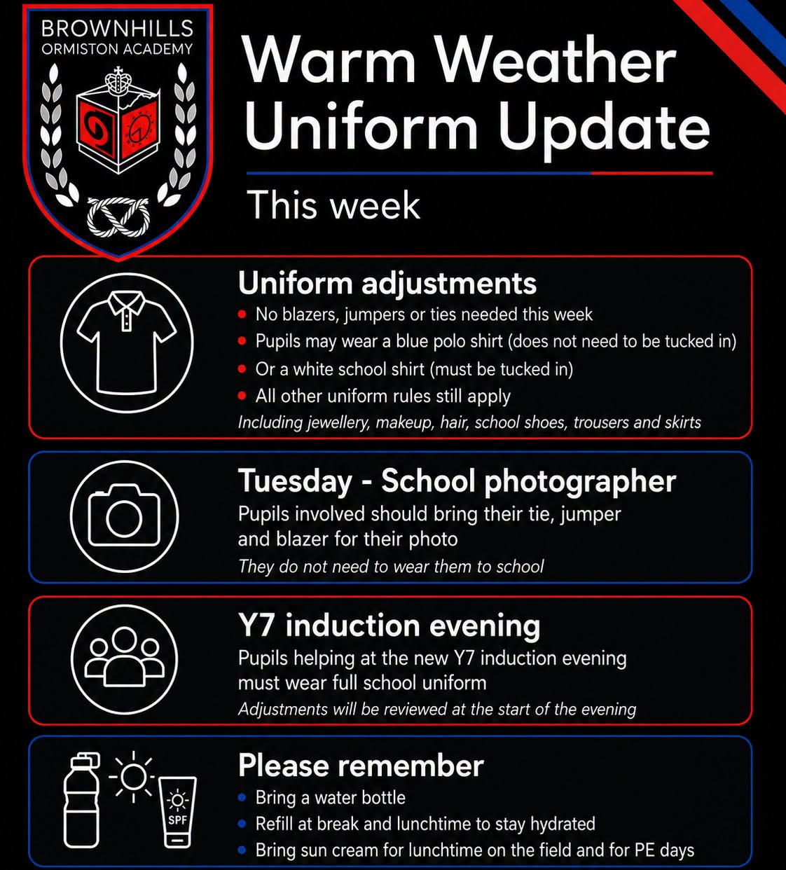 WARM WEATHER UPDATE - CHECK ARBOR FOR MORE DETAILS